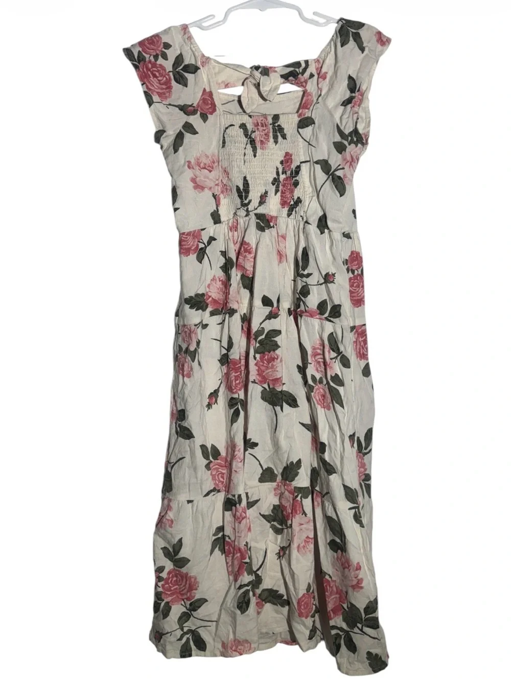 Old Navy Girls Cream Midi Dress with Pink Rose Print. Size Large (10-12)